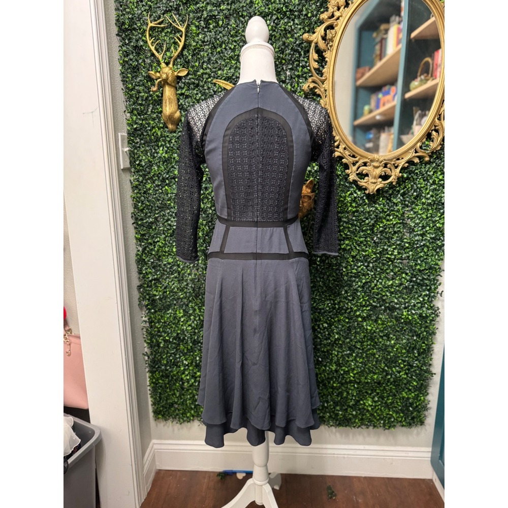 Diane von Furstenberg DVF Grey Silk Trim Lace Panel Midi Dress 514757D385 - Picture 6 of 10